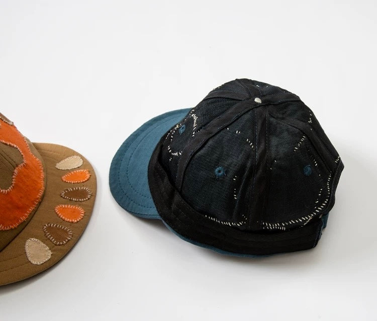 Persimmon Dye Patchwork Sashiko Short Brim Baseball Cap