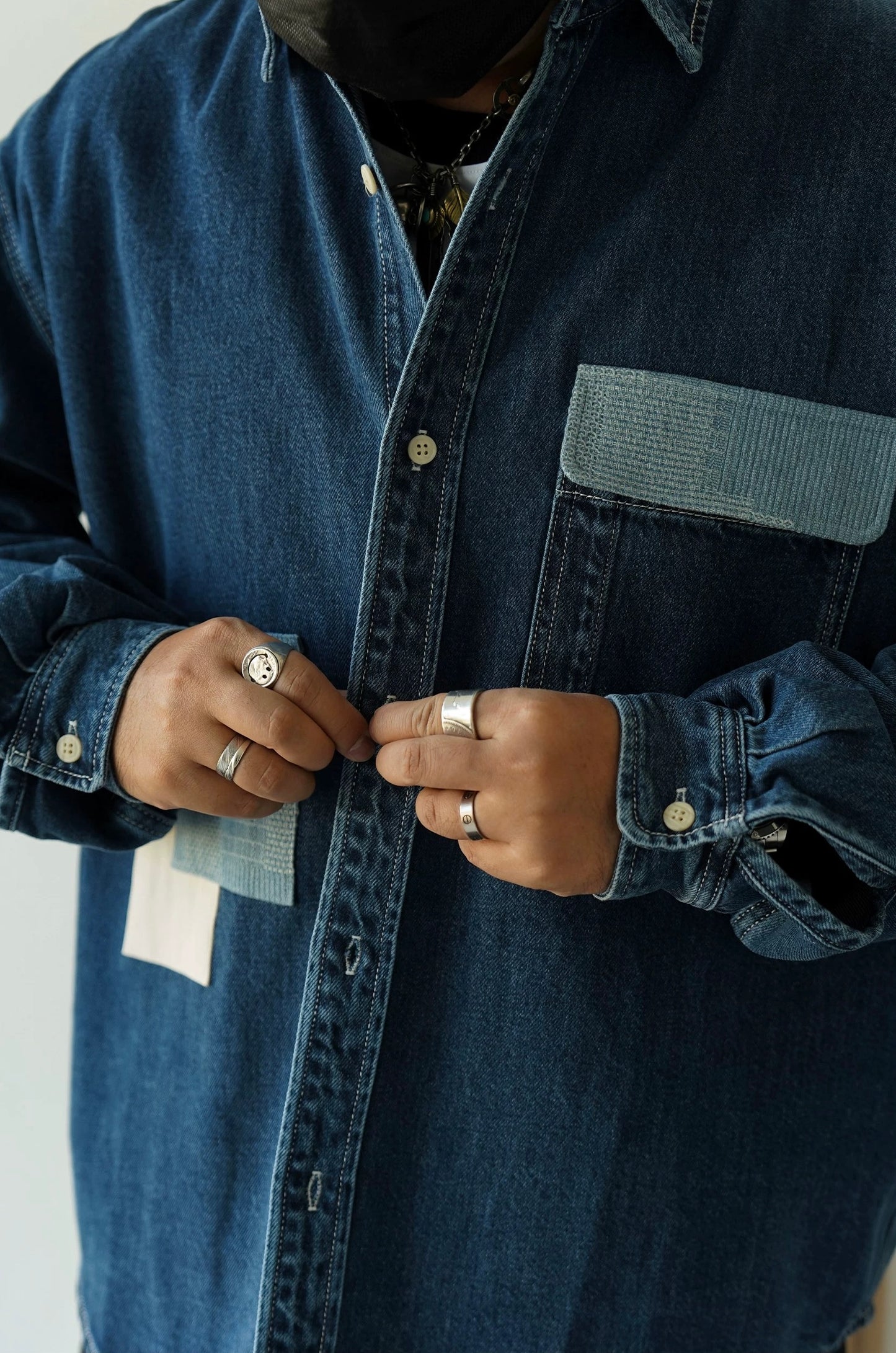 Dark Blue Patchwork Denim Shirt