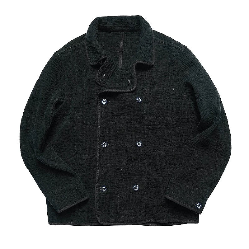 Black Sashiko Double-Breasted Coat