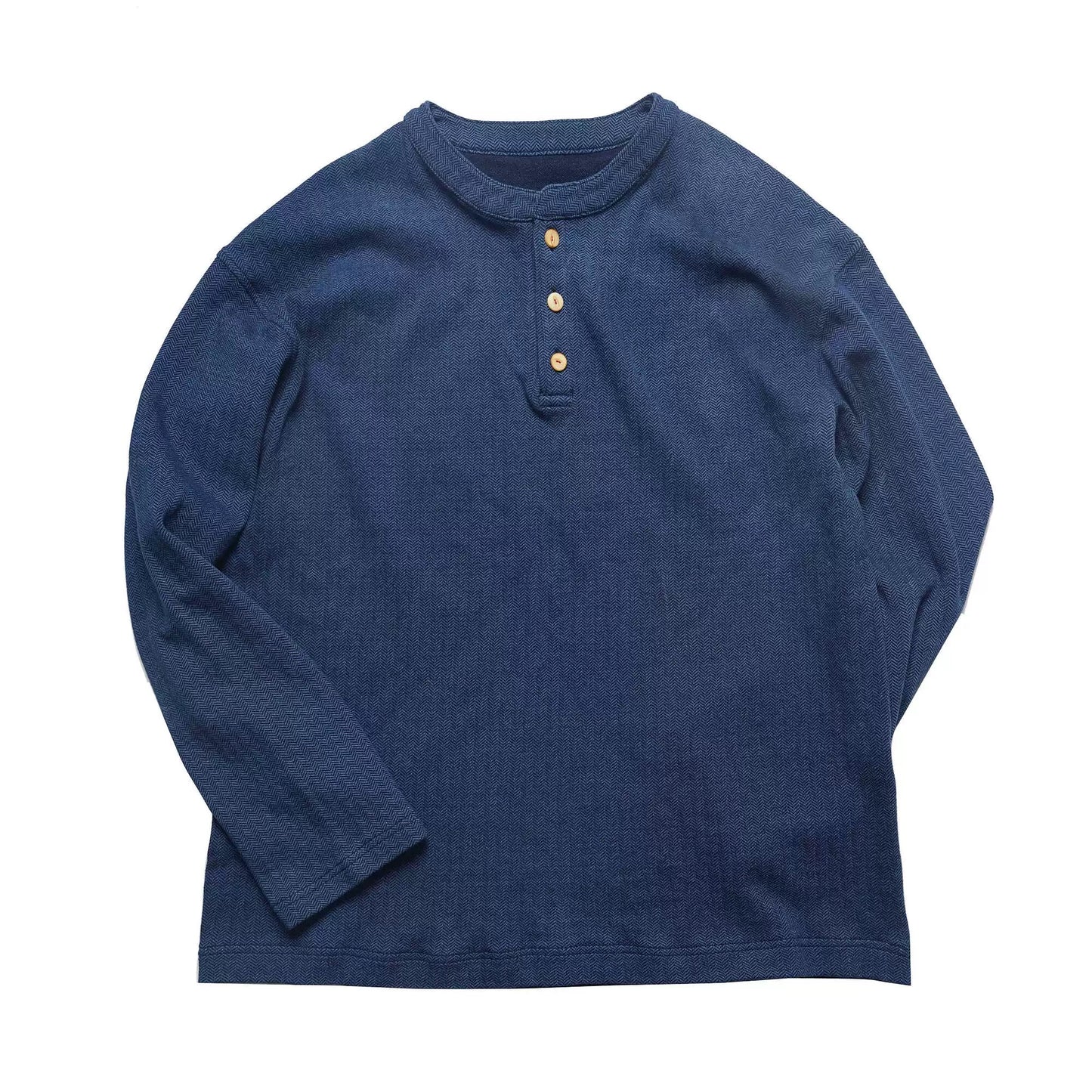 Indigo Dye Knit Henley Long Sleeve T-Shirt