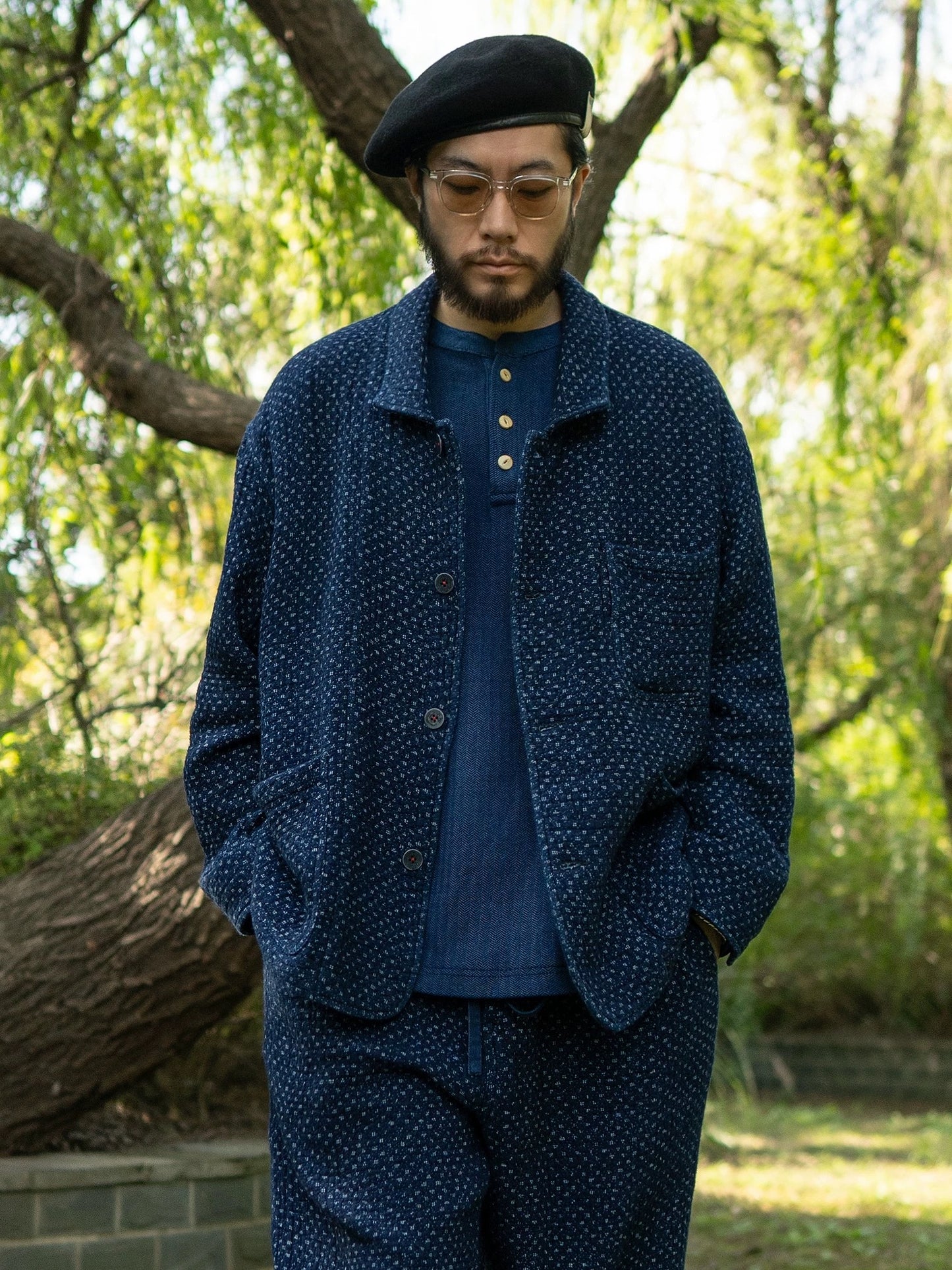 Indigo Dye Heavyweight Sashiko French Coat