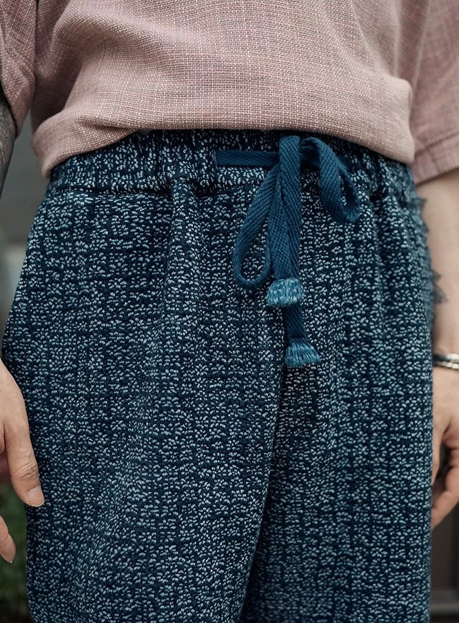 Indigo Dye Sashiko Sakura E-Waist Shorts