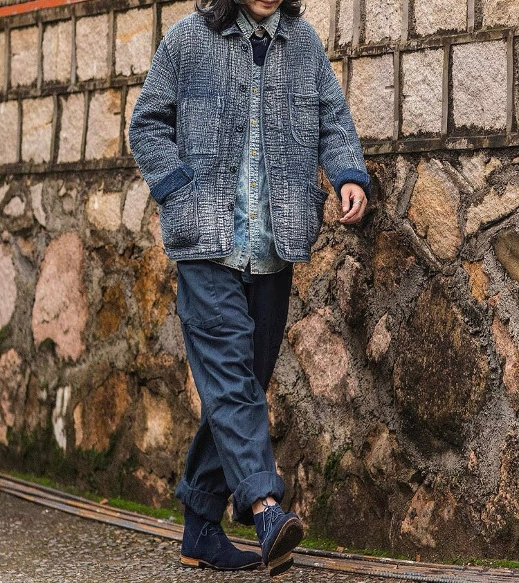 Japanese Indigo Blue Stone Washed Sashiko Tailored popular Worker Jacket | Organic Cotton Anorak Shirt | Unisex | Fall and Winter | Made to Order