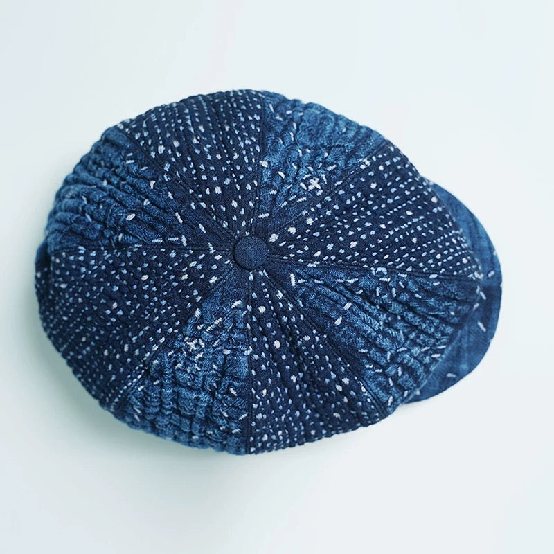 Indigo Dye Sashiko Newsboy Cap