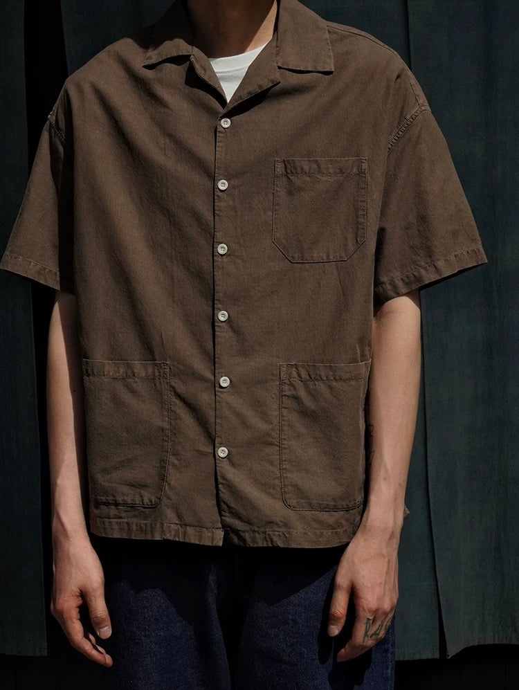 Walnut Hulls Dye Short Sleeves Aloha Shirt