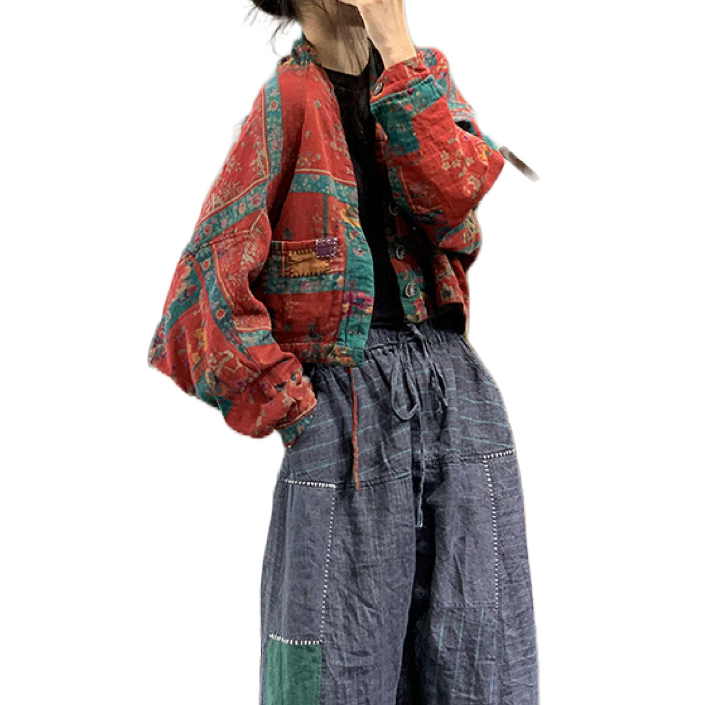 Folk Patchwork Padded Noragi Jacket