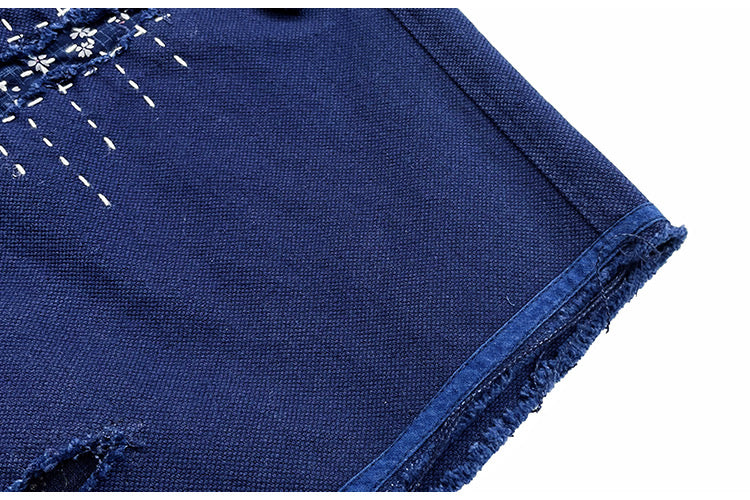 Indigo Dye Patchwork Sashiko Shorts