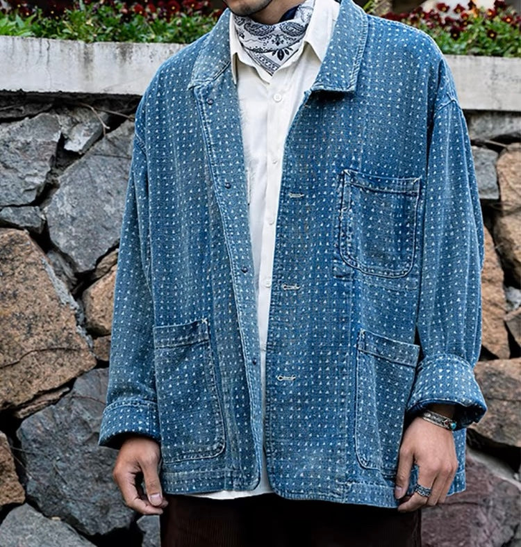 Indigo Discharge Dye Triangle Jacket