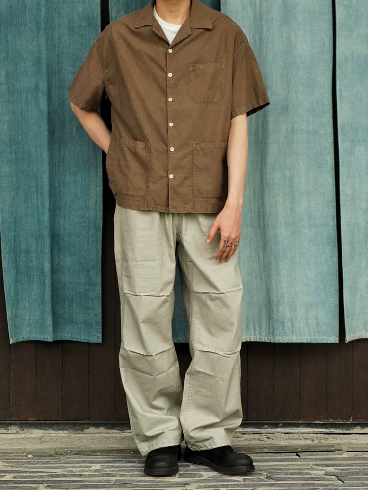 Walnut Hulls Dye Short Sleeves Aloha Shirt