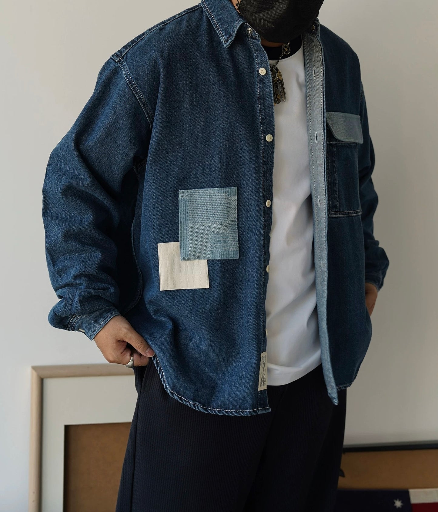 Dark Blue Patchwork Denim Shirt