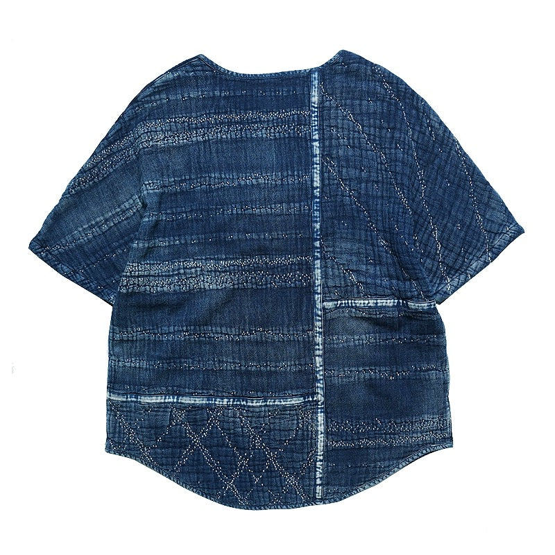 Indigo Dye Sashiko Striped T-Shirt