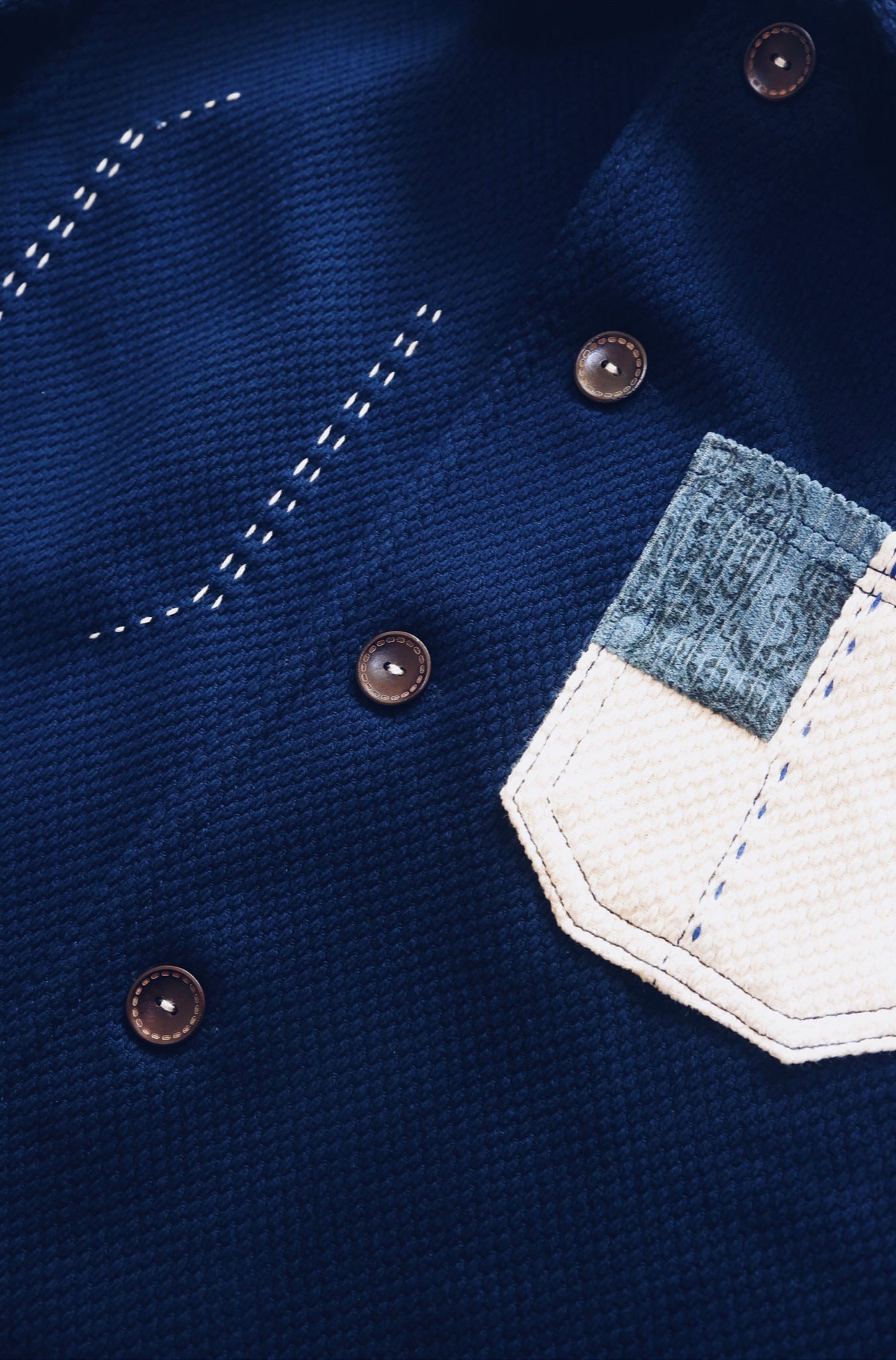 Indigo Dye Kendo Sashiko Bandana Patchwork Jacket