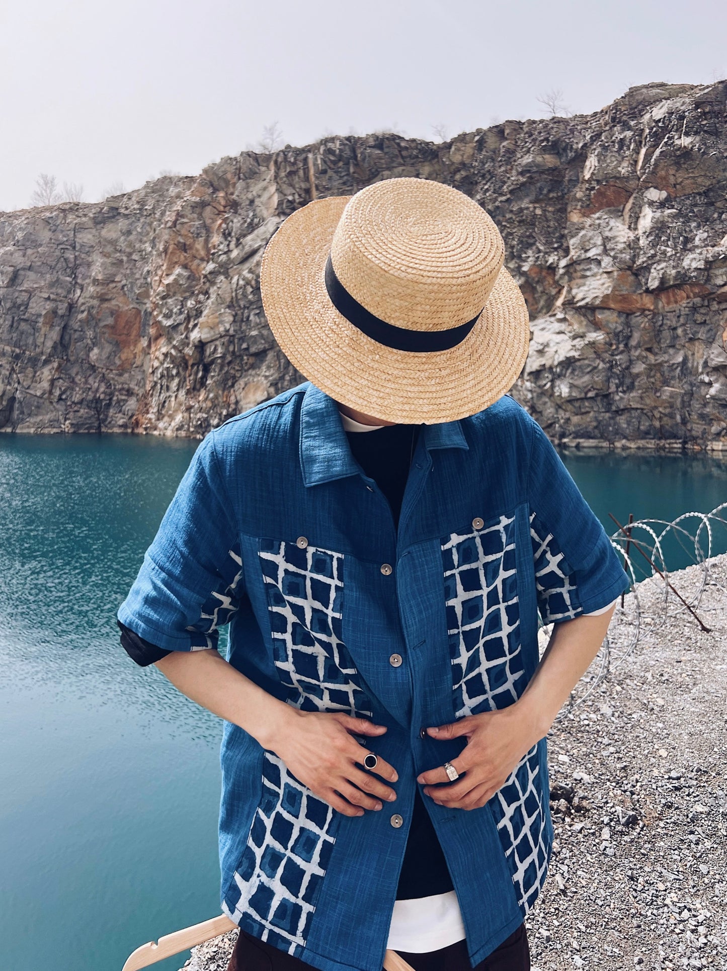 Indigo Dye Patchwork Aloha Shirt