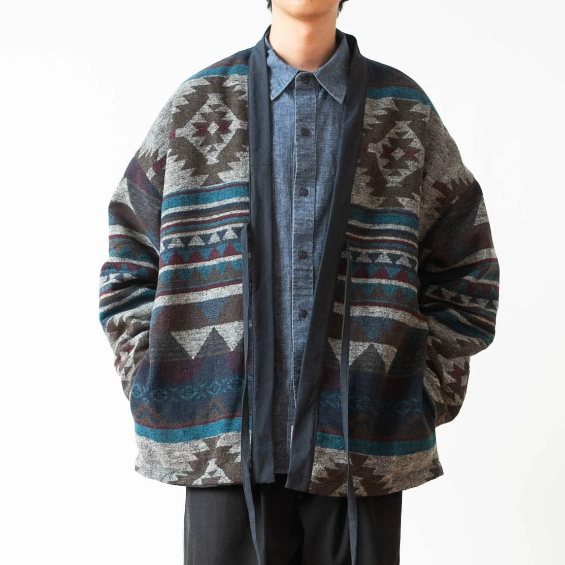 Navy Folk Reversible Haori Jacket