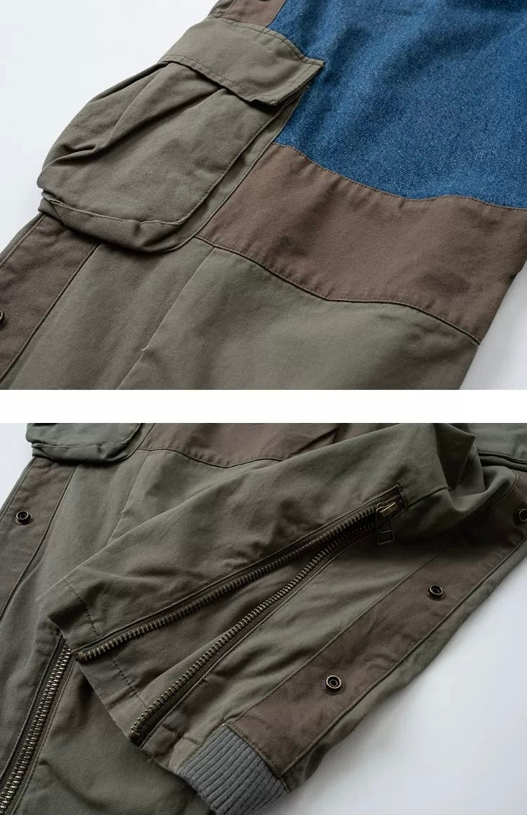 Military Green Patchwork Worker Pants