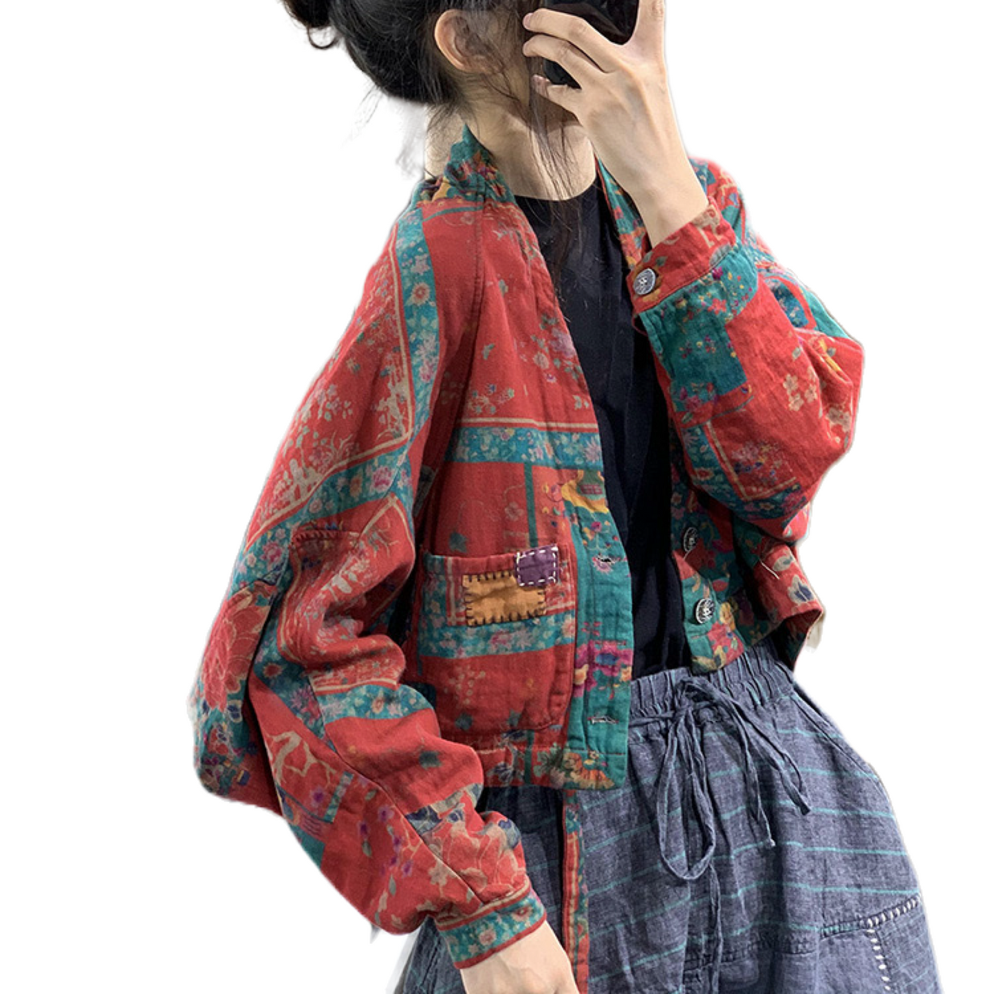 Folk Patchwork Padded Noragi Jacket