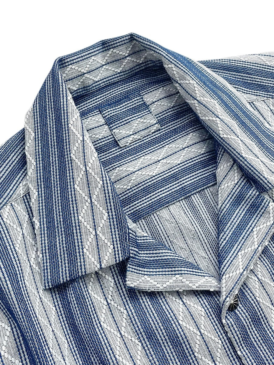 Indigo Dye Sashiko Striped Aloha Shirt