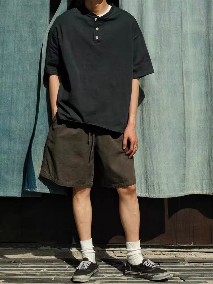 Botanical Charcoal Pleated Easy Shorts