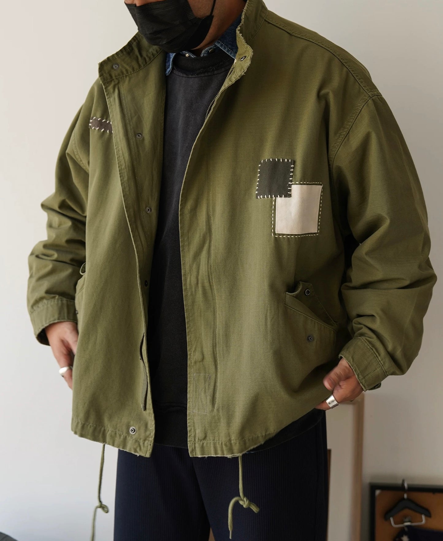 Military Green Sashiko Patchwork M51 Flight Jacket