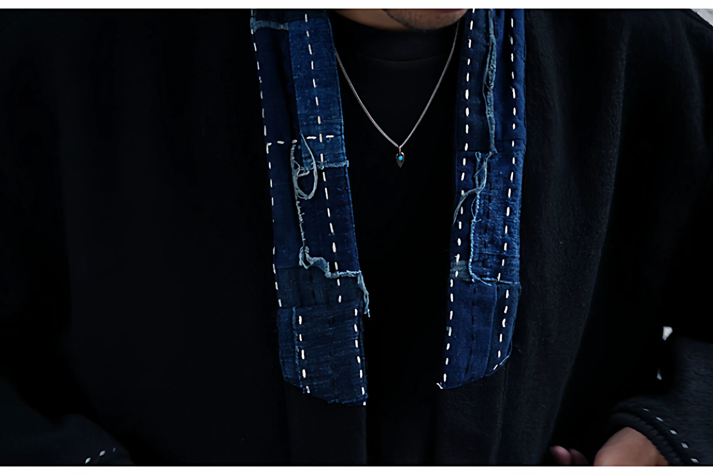 Indigo Dye Sashiko Patchwork Woolen Haori Jacket