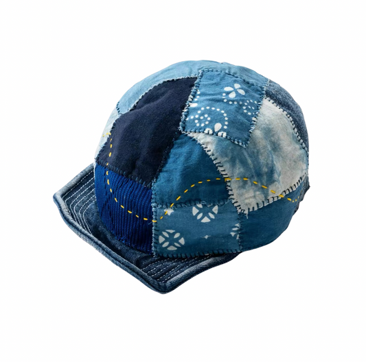 Indigo Dye Patchwork Short Brim Baseball Cap