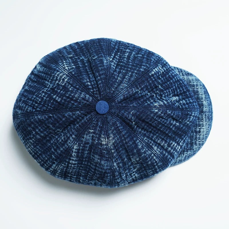 Indigo Dye Sashiko Heavy Wash Newsboy Cap