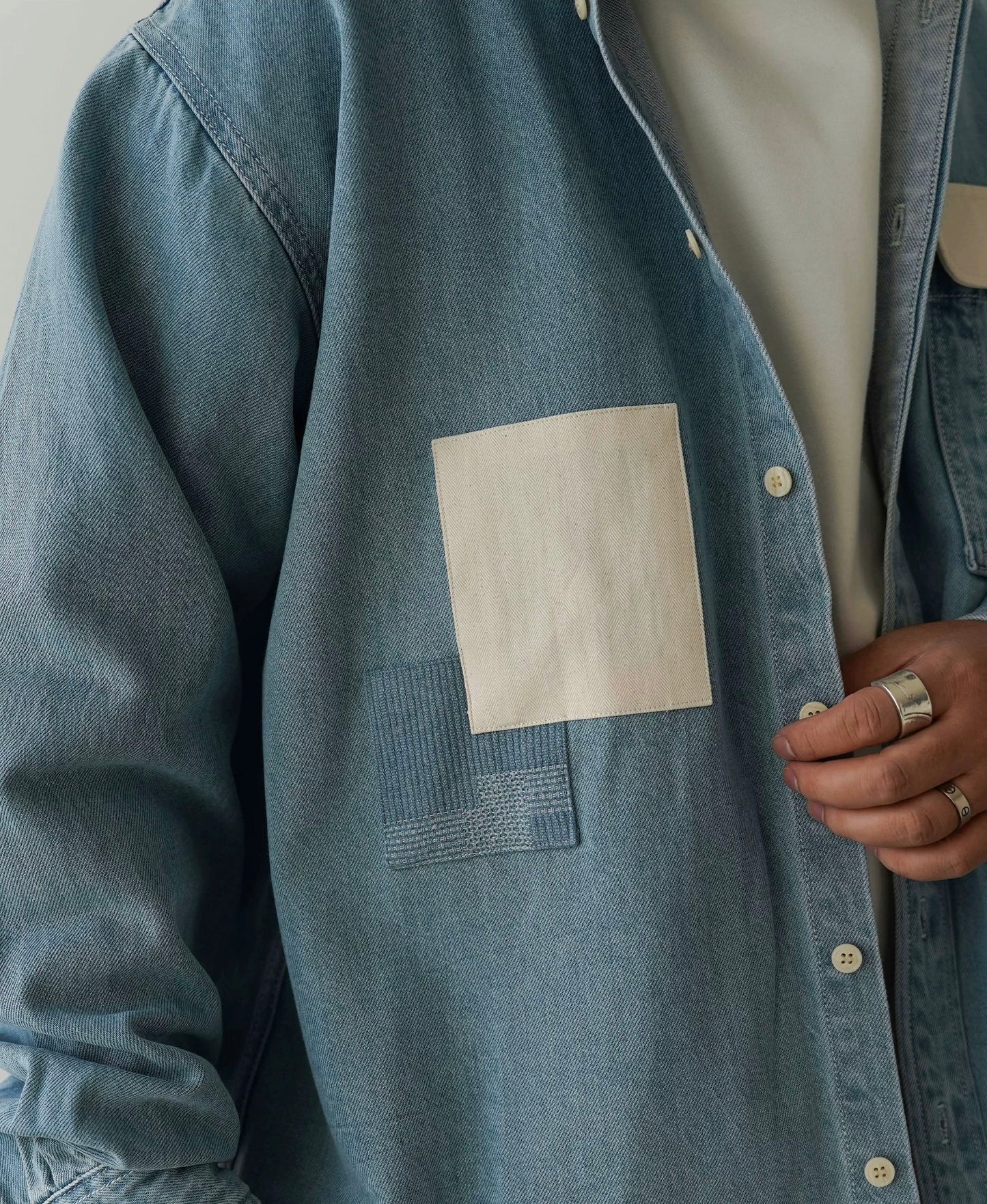 Light Blue Patchwork Denim Shirt