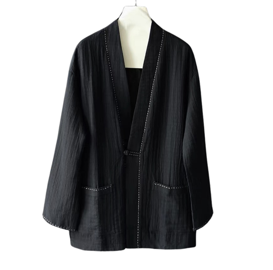 Black Sashiko Stitch Noragi Jacket