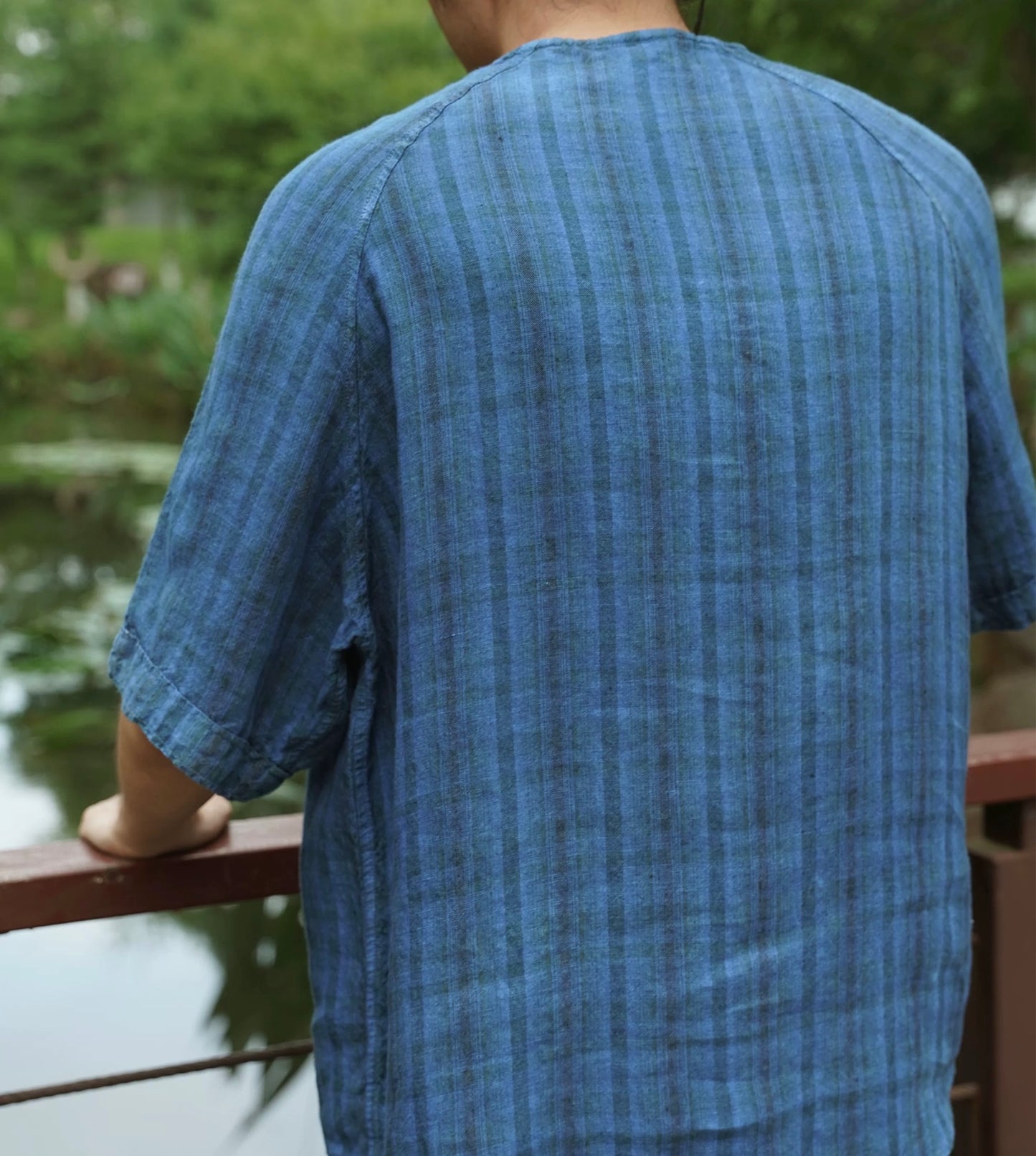 Indigo Dye Checked T-Shirt