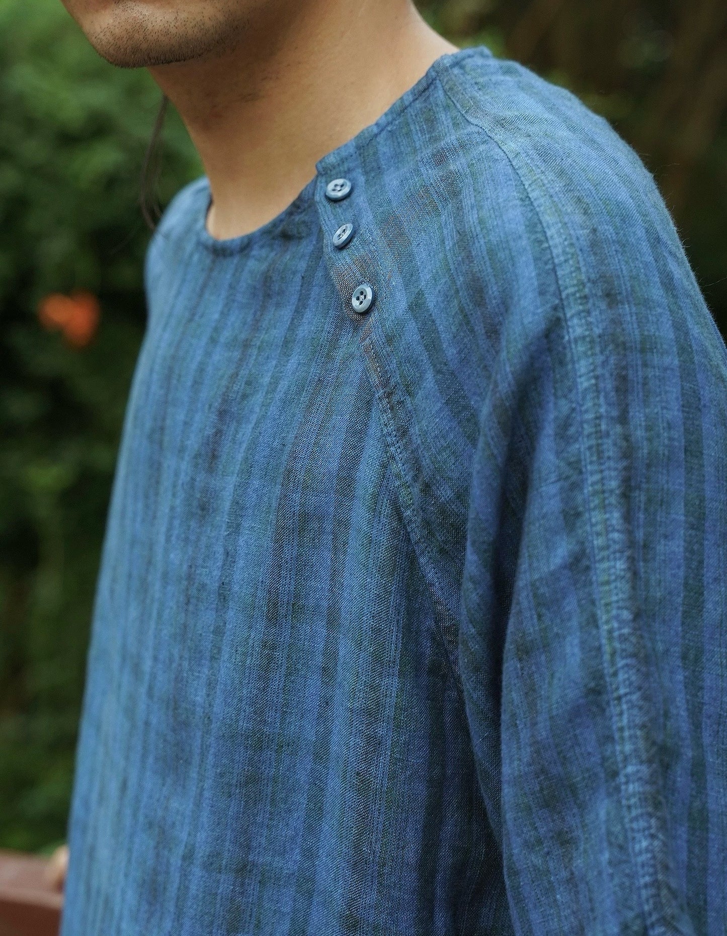 Indigo Dye Checked T-Shirt